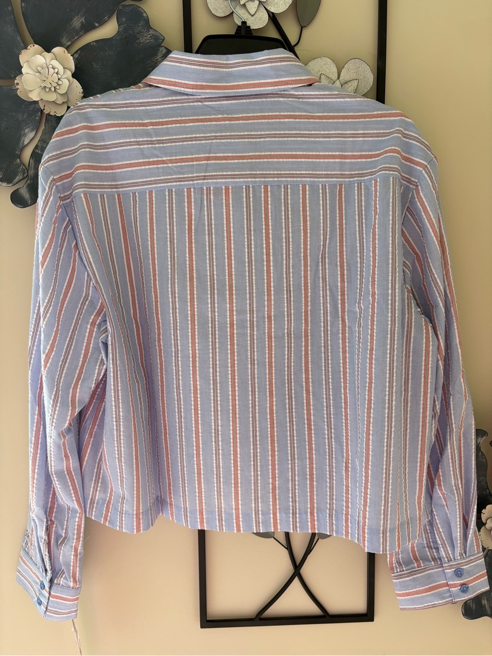 Nanette Lepore Blue, White & Orange Striped Button-Down Shirt - Picture 11 of 14